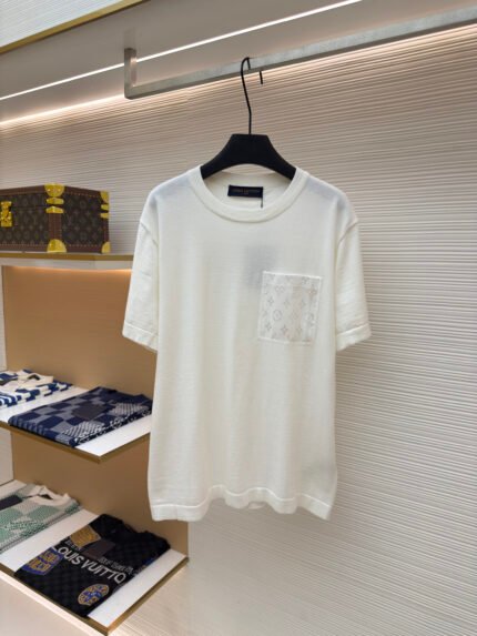 LOUIS VUITTON Vintage Knitted Embroidered Pocket Short Sleeve