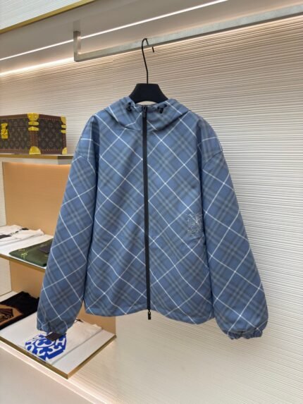 Burberry blue diagonal check embroidered reversible jacket
