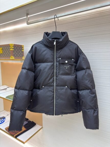 Prada Re-Nylon Stand Collar Cropped Jacket