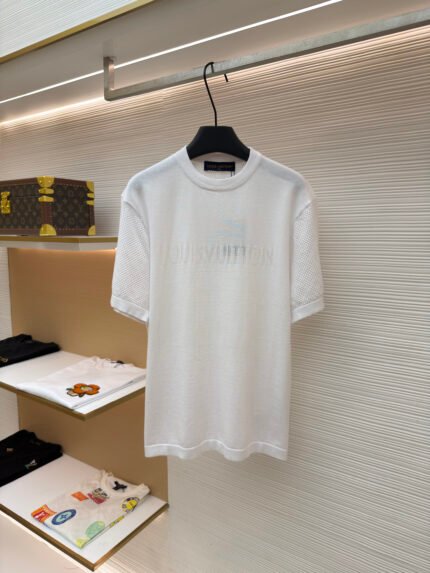 LOUIS VUITTON Letter Jacquard Mesh Knit Short Sleeve