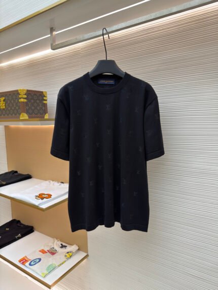 LOUIS VUITTON Letter Jacquard Mesh Knit Short Sleeve