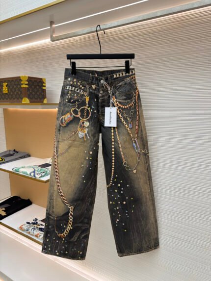 Acne Studios Year of the Horse Limited Edition Black and Gold Chain Print Trousers