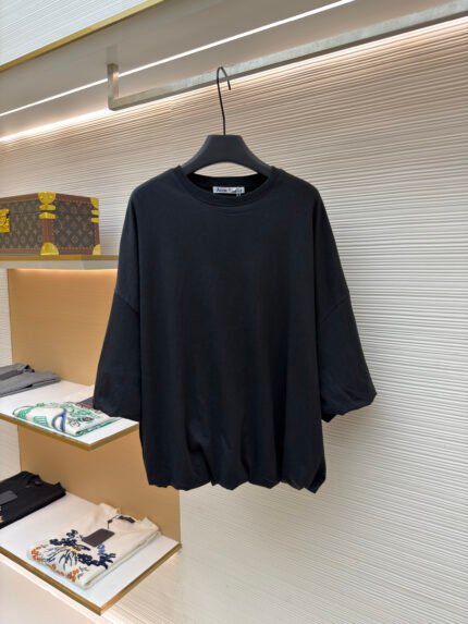 Acne Studios — Women's: Simple Pullover with Ruched Tulip Silhouette, Letter Print, Dropped Shoulders, and 3/4 Sleeves