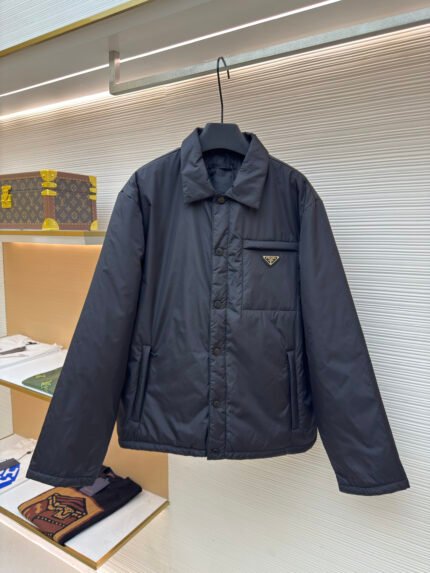 Prada Milano Re-Nylon Triangle Logo Collared Padded Jacket