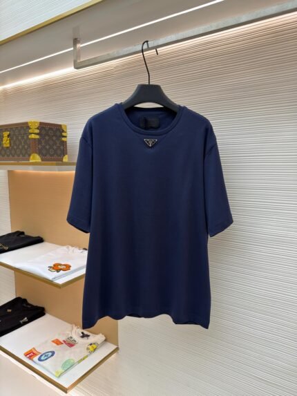 Prada Short-Sleeve T-Shirt with Front Triangle Logo