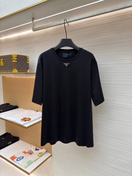 Prada Short-Sleeve T-Shirt with Front Triangle Logo