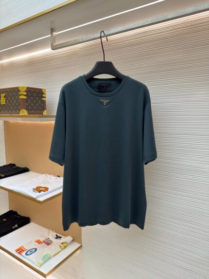 Prada Short-Sleeve T-Shirt with Front Triangle Logo