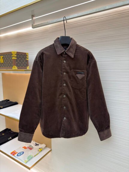 Prada Triangle Logo Corduroy Padded Jacket