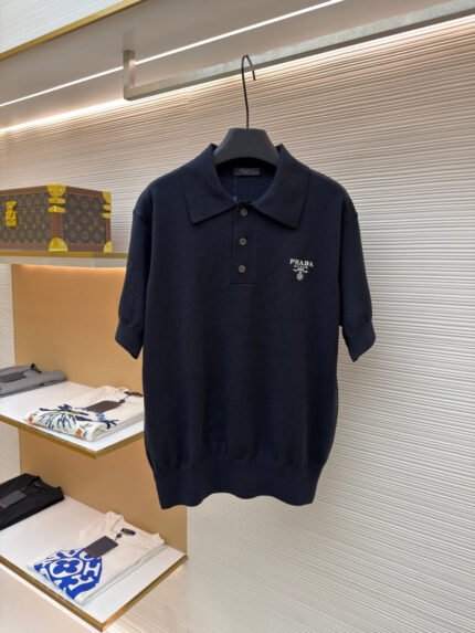 Prada Embroidered-Collar Polo Shirt