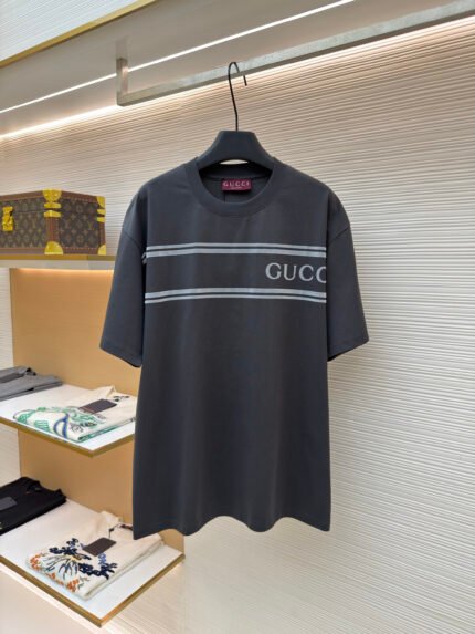 Gucci Letter-Stripe Print Short-Sleeve Top