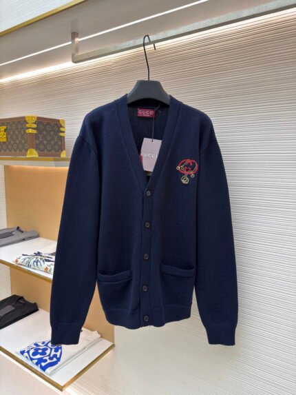 Gucci New Year Lantern-Embroidered Knit Cardigan