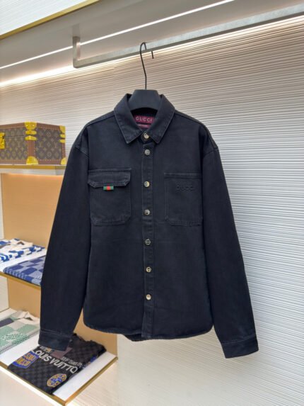 Gucci Denim Jacket with Red and Green Stripes