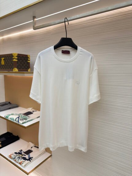 Gucci Crew-Neck Cotton Knit T-Shirt with Interlocking Double G Embroidery