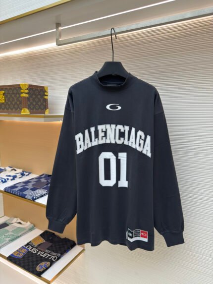 Balenciaga No. 1 Jersey-Style Embroidered Long-Sleeve Top