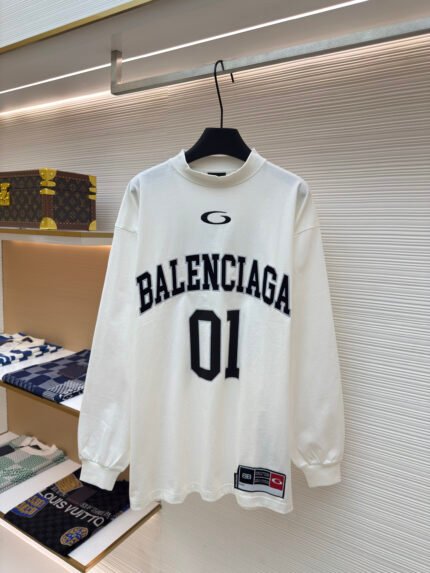 Balenciaga No. 1 Jersey-Style Embroidered Long-Sleeve Top