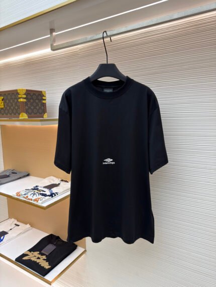 Balenciaga Crewneck Short-Sleeve T-Shirt with Embroidered Lettering and Oversized Fit
