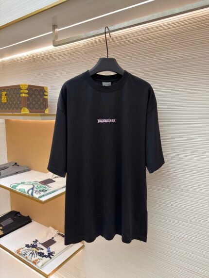 Balenciaga Pink Crewneck Short-Sleeve T-Shirt with Printed and Embroidered Detail