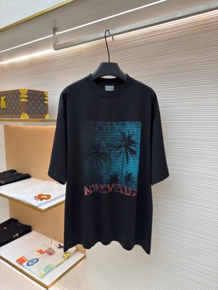 Balenciaga Black Palm Tree Jungle Crewneck Short-Sleeve T-Shirt