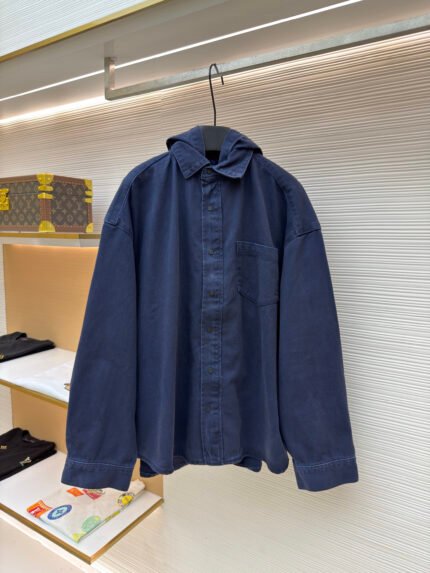 Balenciaga Hooded Denim Jacket with Shirt Collar