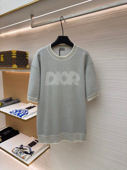 Dior Waffle-Knit Short-Sleeve Top with Lettering
