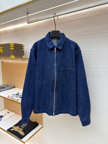 Dior Denim Shirt with Black Letter Embroidery