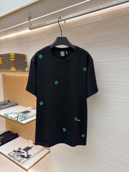 Dior Loose-Fit Cotton Crewneck T-Shirt with Four-Leaf Clover Embroidery