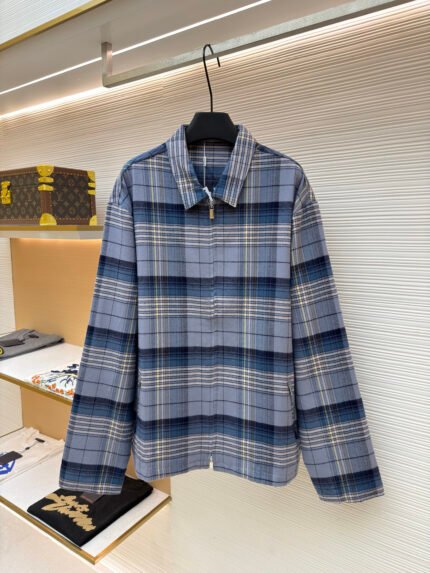 Dior Long-Sleeve Plaid Zip Shirt