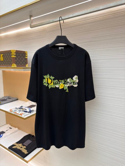 Dior Letter & Floral Embroidered Short-Sleeve T-Shirt