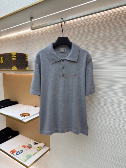 Dior Letter-Embroidered Logo Short-Sleeve Knit Polo Shirt