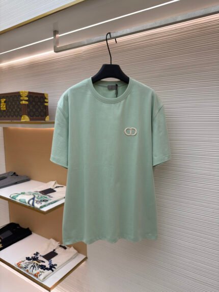 DIOR Crew-Neck Short-Sleeve T-Shirt with CD Letter Embroidery