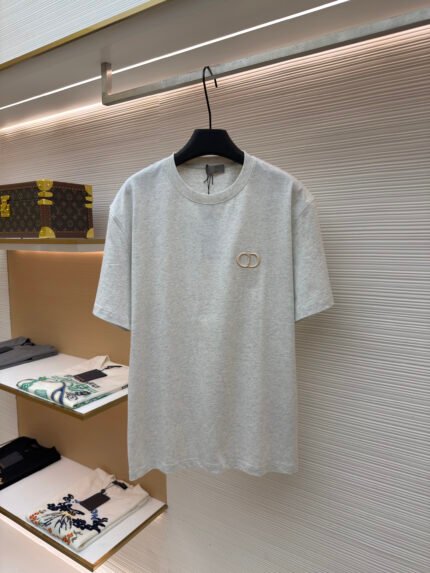 DIOR Crew-Neck Short-Sleeve T-Shirt with CD Letter Embroidery