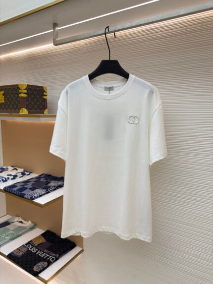 DIOR Crew-Neck Short-Sleeve T-Shirt with CD Letter Embroidery