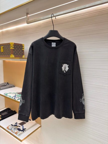 Chrome Hearts Washed Long-Sleeve Shirt — Cross, Horseshoe, Vine, and Sword Motif
