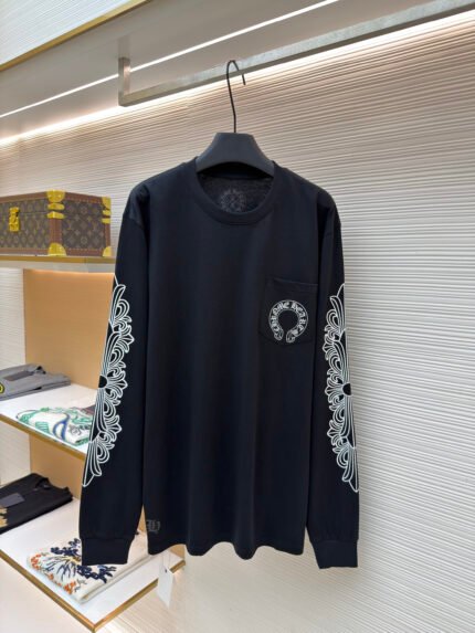 Chrome Hearts Classic Floral Sleeve & Horseshoe Back Print Long-Sleeve T-Shirt
