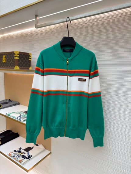 Louis Vuitton Color-Block Knitted Zip-Up Sweatshirt with Letter Logo