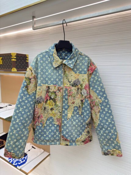 LOUIS VUITTON Vintage Rose Floral Patchwork Monogram Denim Jacket (Padded)