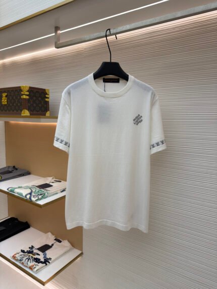 LOUIS VUITTON Letter Jacquard Cotton Knit Short-Sleeve Crewneck Top