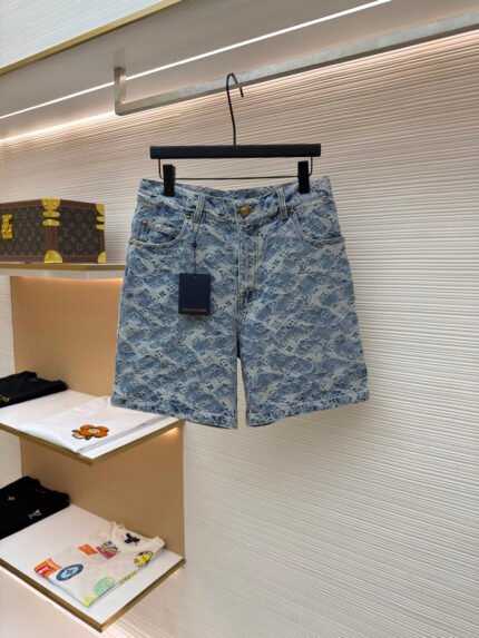 Louis Vuitton Letter-Embossed Jacquard Denim Shorts