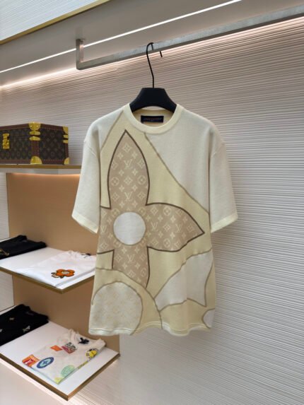 Louis Vuitton Letter & Floral Jacquard Color-block Short-Sleeve Knit Top