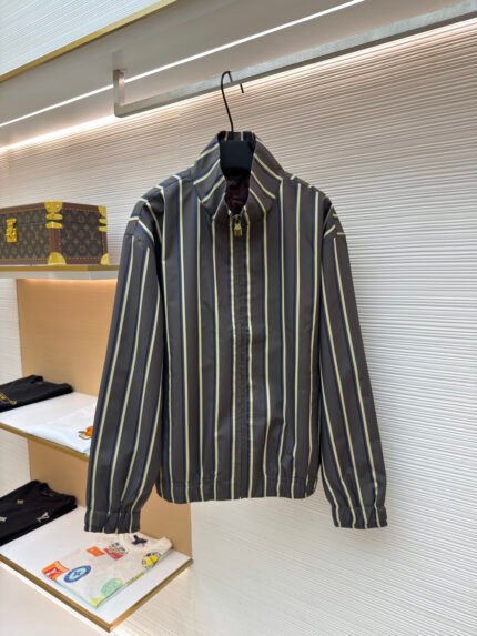 Louis Vuitton Stand-Collar Striped Long-Sleeve Jacket