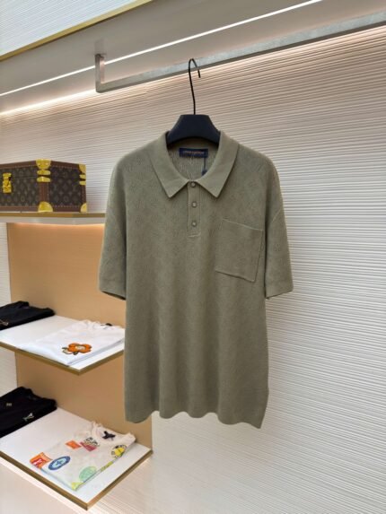 Louis Vuitton Letter-Perforated Openwork Jacquard-Knit Short-Sleeve Polo Shirt