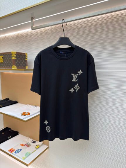 Louis Vuitton Short-Sleeve Knit Top with Color-Block Letter and Floral Embroidery