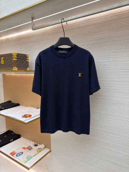 Louis Vuitton Short-Sleeve Knit Top with Lettering Leather Patch