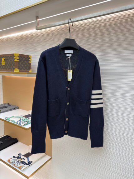 THOM BROWNE Knitted Cardigan with Small Horse Motif on the Back