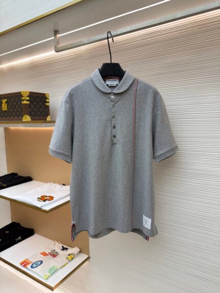 Thom Browne Short-Sleeve Polo with Chest Stripes