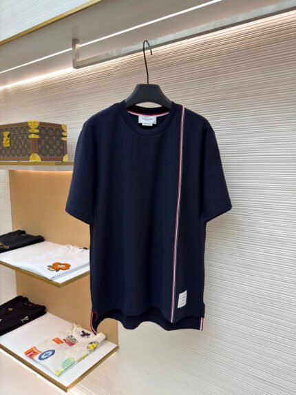 Thom Browne Short-Sleeve Shirt with Chest Stripes