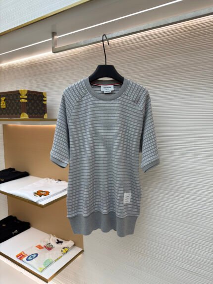 THOM BROWNE Striped Crewneck Short-Sleeve Top
