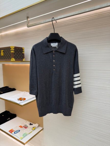THOM BROWNE Wool Knit 3/4-Sleeve Polo Shirt