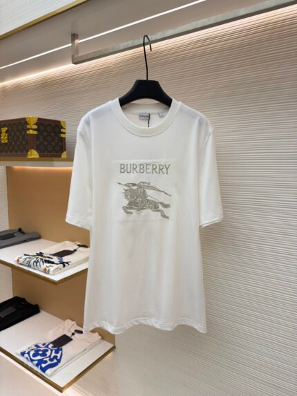 Burberry Crew-Neck Short-Sleeve T-Shirt with Fine-Thread Equestrian Knight Embroidery