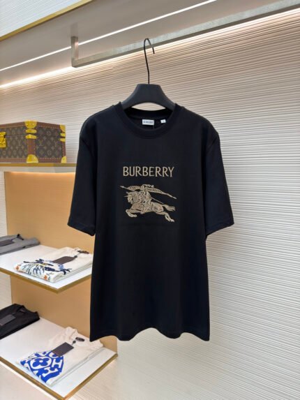 Burberry Crew-Neck Short-Sleeve T-Shirt with Fine-Thread Equestrian Knight Embroidery